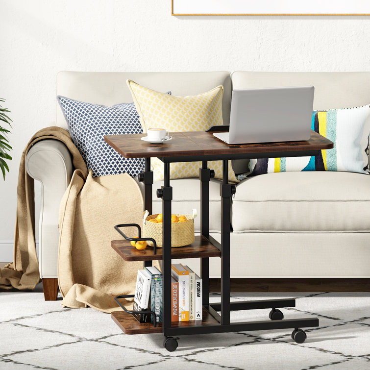 Inbox Zero Hoper Height Adjustable C Table with Storage, Mobile Couch Side Table with Tiltable